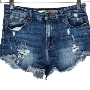 eunina Women Size M LuLu Hight Rise Cut Off Short Distress Raw Hem Short Denim